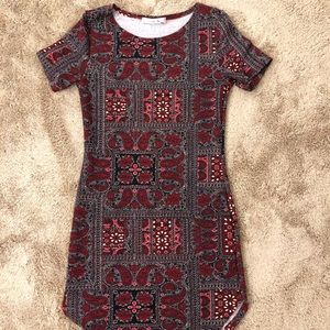 Black & Burgundy Multi-Print Dress